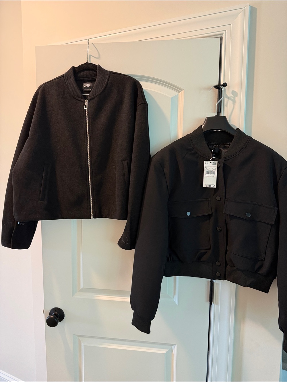 Zara and Mango Black Cropped Bomber Jacket - Modern Boxy Fit